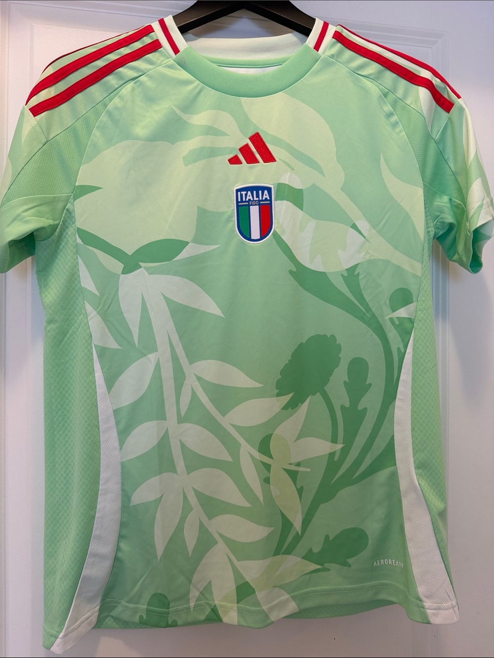 adidas Italy Light Green & Red Kids Soccer Jersey
